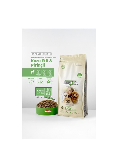 Bonacibo Mini Irk Yetişkin Kuzu Etli Ve Pirinçli Köpek Kuru Maması 4 Kg