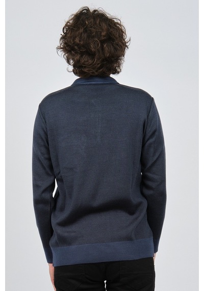 Çizgi Triko Erkek Cep Detaylı Polo Yaka Desenli Kazak 42544213 In Indigo İndigo