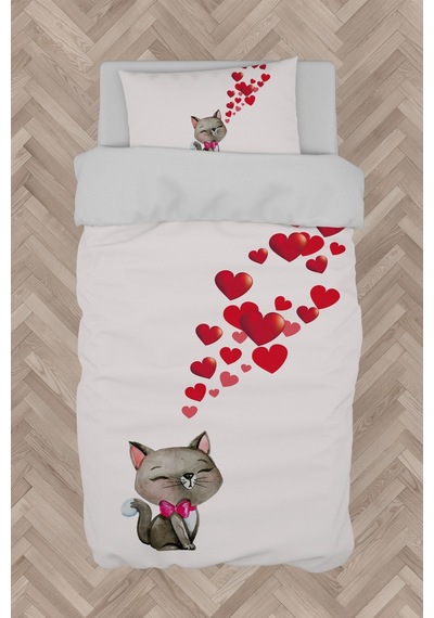 Mekta Home Bebek Ve Çocuk Odası Kedi Ve Kalp Desenli Nevresim Takımı