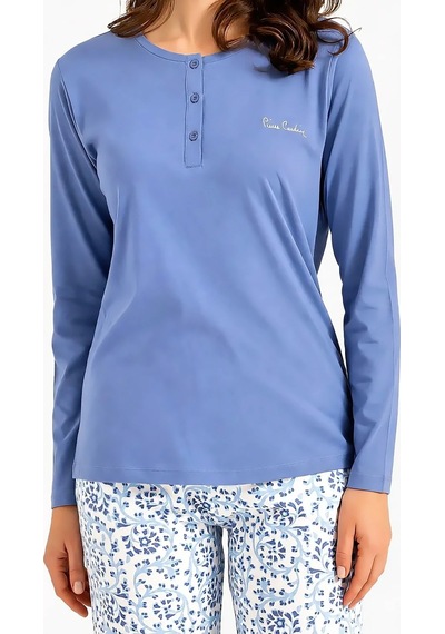 Pierre Cardin Büyük Beden Uzun Kollu Modal Pamuk Kadın Pijama Takımı Pıerrecardın-pc9270-v1 Mavi