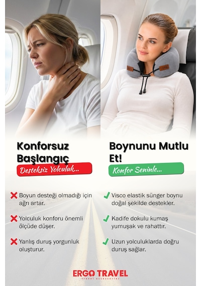 Viscofoam Cosy Ortopedik Seyahat Yastığı Visco Boyun Destekli Seyahat Yastığı - Gri | Ergo Travel