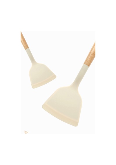 Bambu Saplı Silikon Spatula Silikon Ekru Diğer