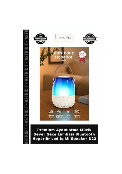 Premium Aydınlatma Müzik Sever Gece Lambası Bluetooth Hoparlör Led Işıklı Speaker D22