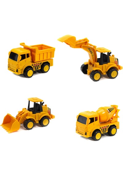 Kamyon Kepçe Dozer Beton Mikseri 4'lü Oyuncak Araba Şantiye Seti