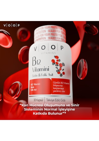 Voop B12 Biotin ve Folik Asit İçeren Takviye Edici Gıda 60 Kapsül