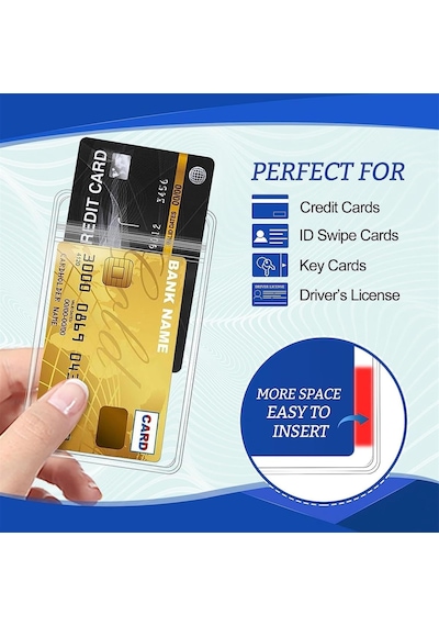 Aputue Kart Koruyucu Card Protector, 50 Adet Dikey Şeffaf Pvc Kimlik Tutucu, Su Geçirmez Kilitli Fermuarlı Yaka Kart
