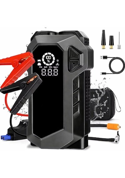 Q18b Akü Takviye Cihazı 12000mah Powerbank, Hava Kompresörü Lastik Şişirme 4 Ü 1 Arada Jump Starter