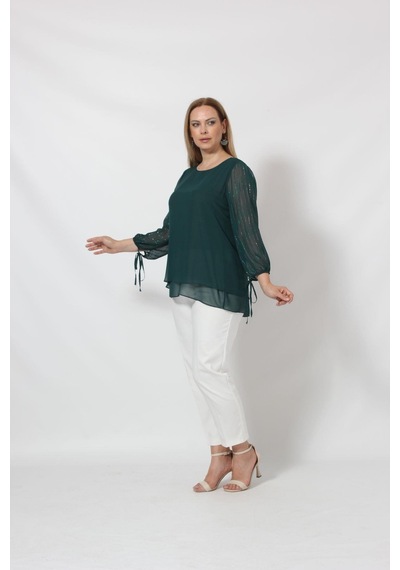 Moda Berray 3243 Kolu Taş Baskılı Şık Bluz Petrol 001