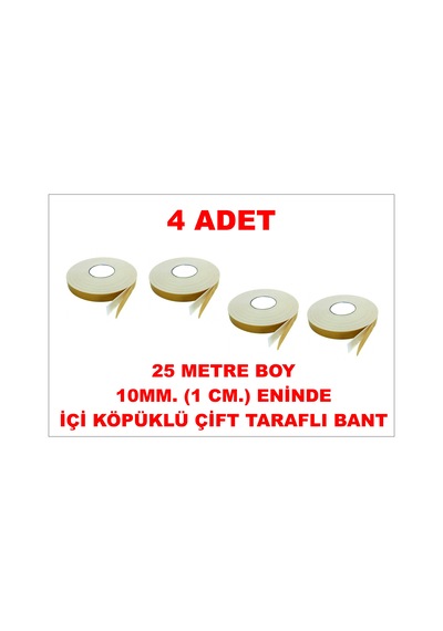 Çift Taraflı İçi Köpüklü Sarı Bant 25 M. Uzunlukta 10 Mm-1 Cm Ebatında 4 Adet