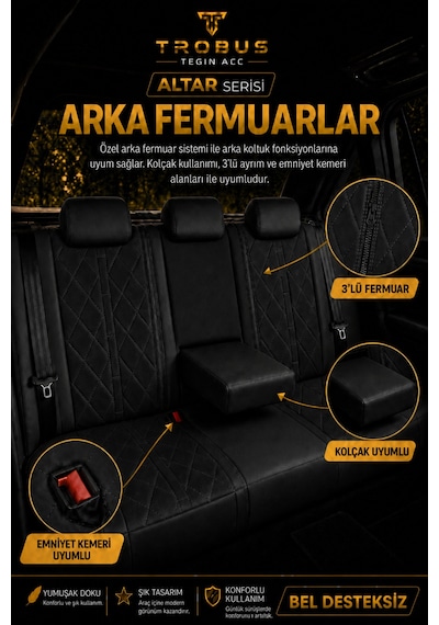 Fiat Egea Cross 2020+ Uyumlu Altar Serisi Tay Tüyü Siyah Premium Koltuk Kılıfı