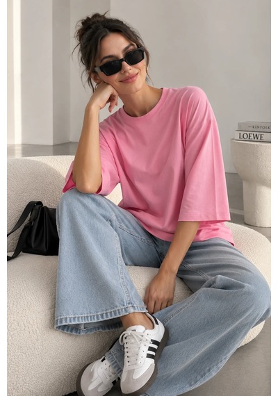Bb Butik Basic Kadın Oversize Modal Bluz Truvakar Kol Basic Lnc34 Pembe