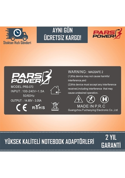 Apple Uyumlu MacBook Air 11" A1465 Early 2015 Adaptör Şarj Aleti-Cihazı-Pars Power