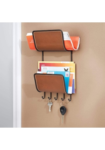 Interdesign Mektupluk,anahtarlık,askılık 2 Katlı Deri Kaplama