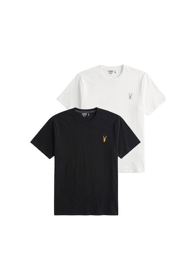 Genius Store Erkek Siyah Tişört %100 Pamuk Süprem Basic Tişört Bisiklet Yaka Nakışlı T-shirt Erkek-2li Siyah - Beyaz