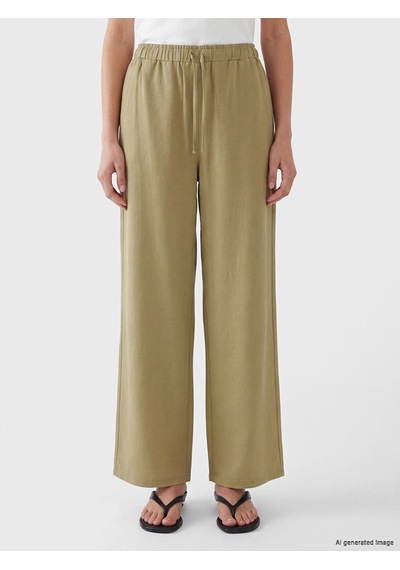 Lcw Modest Haki Beli Lastikli Keten Karışımlı Kadın Pantolon