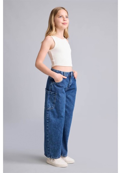Defacto %100 Pamuk Baggy Fıt Jean Lacivert Pantolon Kız Çocuk H8896a826aunm34 Mavi-nm34