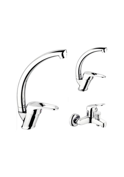 Marca Lüx Banyo + Lavabo + Mutfak + Evye Musluğu Bataryası Set 3'lü Gümüş