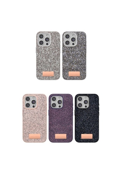 Onegif Apple iPhone Uyumlu 15 Pro Bright Simli Kapak -  Siyah Çok Renkli
