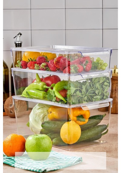 3 Lü Buzdolabı Organizeri Mıx Set 3 Lt + 4,5 Lt + 6 Lt Şeffaf