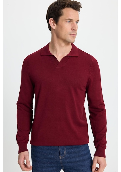 Tudors Erkek Standart Fit Normal Kesim Polo V Yaka Bordo Triko Kazak-35697 Bordo