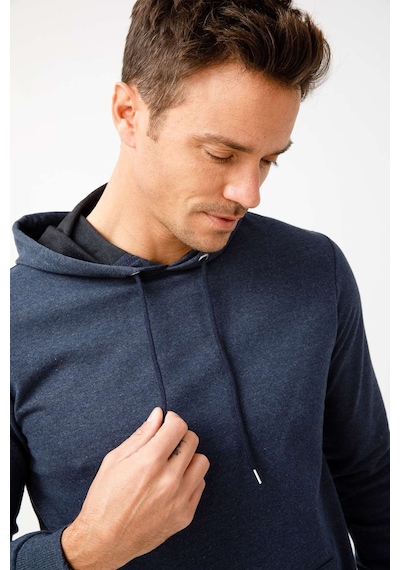 Igs İgs Erkek İndigo Modernfıt / Ekstra Dar Kalıp Kapşonlu Fermuarsız Sweatshirt İndigo