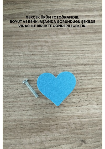4 Adet - Gök Mavisi Kalp Dolap Kulpu, Mobilya Kulbu - Bebek, Çocuk Oda Aksesuar, Kalp Kulp Kulp Vidası Dahildir Sarı