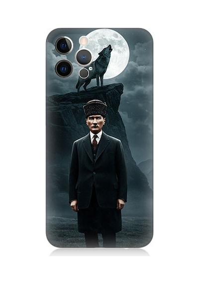 Apple Uyumlu iPhone 12 Pro Max Dolunayda Gölge Ve Lider Atatürk Desenli Silikon Kılıf Çok Renkli