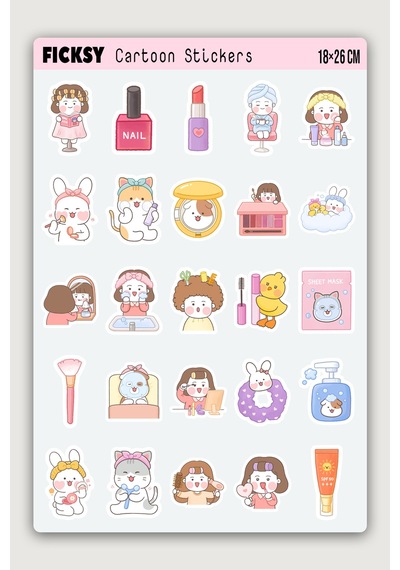 Kawaii Güzellik Temalı Sticker Seti - 25 Adet Etiket Çıkartma Diğer