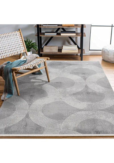 Bespoky Sahare Gri Geometrik Modern Salon Halısı Makine Dokuma