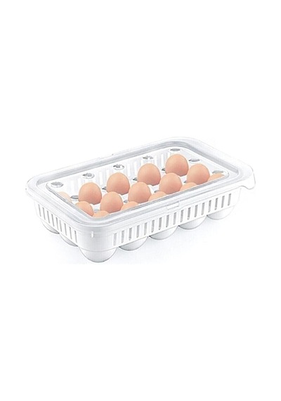 15'li Yumurta Saklama Kabı, Beyaz, Kapaklı Mfks-hb-021067 Çok Renkli