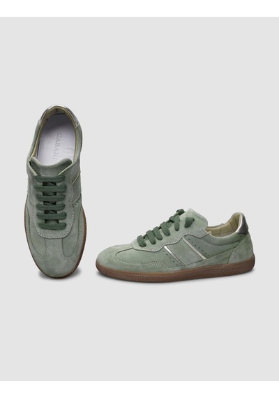 %100 Hakiki Deri Yeşil Süet Bağcıklı Kadın Sneaker-yesıl Yeşil