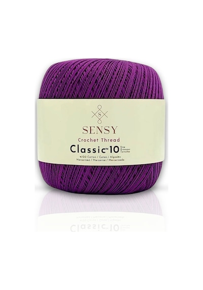 Sensy Classic 10 Tığ Ipi 100% Merserize Pamuk Örgü Ipi, Dantel Ipliği Giza Mısır Pamuğu Mor