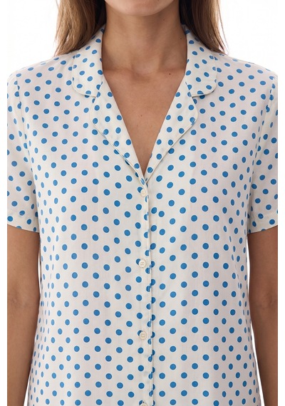 Penti Ekru Blue Dots Gömlek Şort Pijama Takımı Ecru