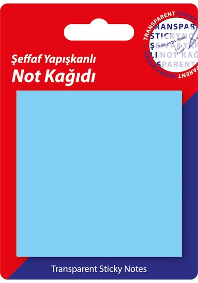 Şeffaf Post-it Yapışkanlı Not Kağıdı MAVİ 76x76 Mm. 50 Yaprak