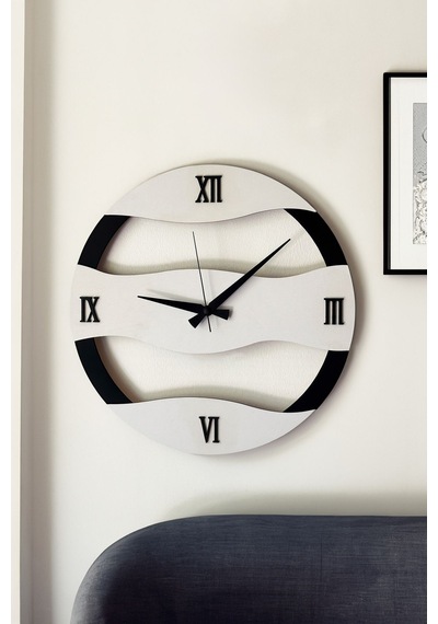 Dekoratif Yeni Modern Rastaban Ahşap Duvar Saati 48cm Siyah - Beyaz
