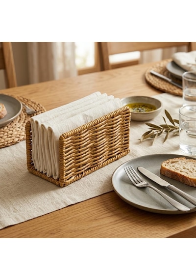 Deinhaus Hasır Örgü Peçetelik, Doğal Renk, Rattan, 14x5x8 Cm, Rustik Stil, Yemek Masası İçin Diğer