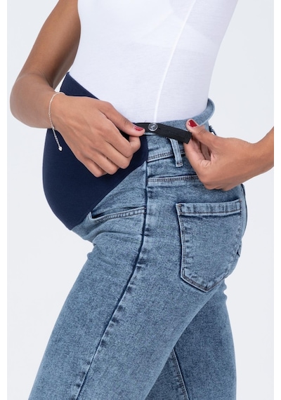 Busa Hamile Esnek Karın Bantlı Mom Fit Kot Pantolon Mavi