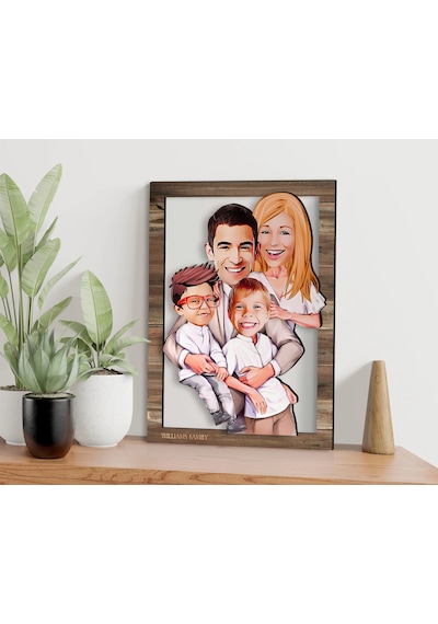 Bk Gift Kişiye Özel Aile Karikatürlü 3d Ahşap Tablo-1, Aileye Hediye, Babaya Hediye, Anneye Hediye Ko: Bitmeyen138364 Bk Gift
