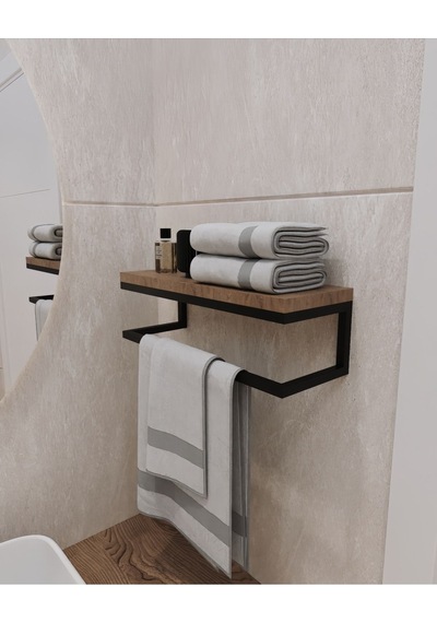 Aju Havluluk Duvara Monte Raf Aksesuarlık Şal Askılığı Ev Banyo Mutfak Düzenleyici Çok Amaçlı Raf Ceviz Ceviz