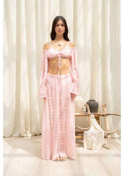 Mai Collection Samos Puantiyeli Pembe Crop Etek Takım