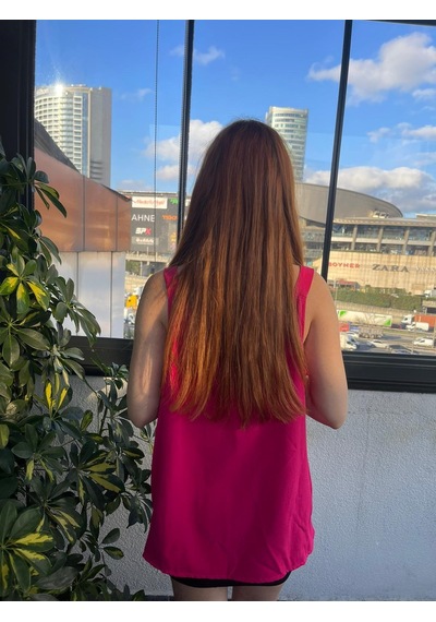 2020 V Yaka Düz Askılı Kadın Bluz - 90 Pembe