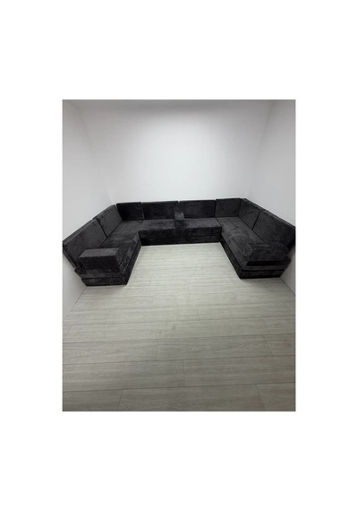 Premium Kadife Kumaş, Konforlu Yer Kanepesi ,modüler Şark Köşesi Takımı - Antrasit - 40 Cm - U Set