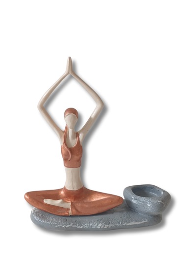 Yogacı Kız Polyester Çubuk Tütsülük Ve Tealight Mumluk Bakır 0