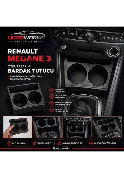 Renault Megane 3 İçin Özel Üretim Bardak Tutucu. Siyah