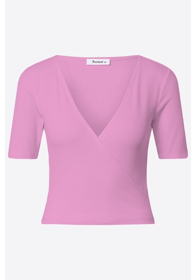 Rooted- Kadın V Yaka Crop Fitilli Kaşkorse Bluz Pembe Rooted- Kadın V Yaka Crop Fitilli Kaşkorse Bluz Pembe