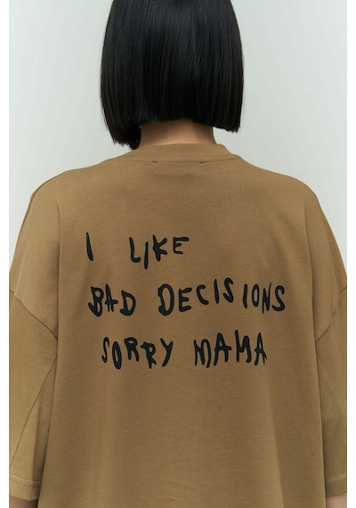 Mai Studios Co. I Like Mama Açık Haki Oversize T-shirt Haki