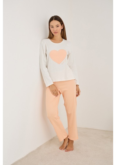 Siyah İnci Pamuklu Fitilli Kaşkorse Örme Pijama Takım25226013 Somon