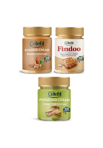 Gourmet Çelebi Antep Fıstık Kreması + Badem Kreması + Fındık Kreması 3 x 200 G