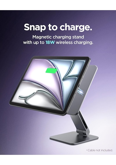 İpad Pro 11" 2025-2024 Magfit Manyetik Kablosuz Şarj Standı / 360 Dönebilen Ayarlanabilir Alüminyum Tablet Standı Kablo Dahil Değildir Gray - Amp09838