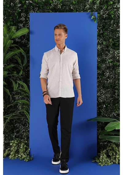 Efor G 1555 Slim Fit Bej Klasik Gömlek Bej